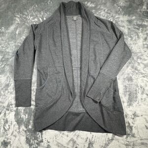 Eddie Bauer Camp Fleece Cardigan Womens M Charcoal Thumbs Holes Activewear